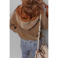 Chestnut Half Zipper Kangaroo Pocket Drawstring Corduroy Hoodie - L thumbnail