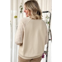 Parchment Eyelet Knit Patchwork Raglan Sleeve Pullover Top - L thumbnail