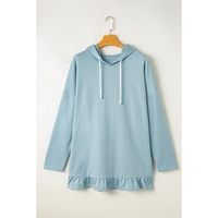 Iceland Blue Solid Ruffled Hem Loose Fit Tunic Hoodie - L thumbnail