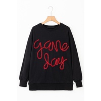 Black Tinsel Game Day Drop Shoulder Graphic Sweatshirt - S thumbnail