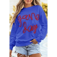 Dark Blue Tinsel Game Day Drop Shoulder Graphic Sweatshirt - S thumbnail