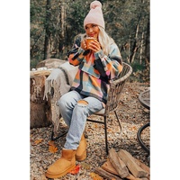 Black Plaid Print Pocketed Half Button Collared Sweatshirt - L thumbnail