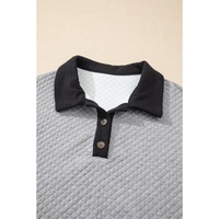 Light Grey Textured Colorblock Edge Buttoned Collar Sweatshirt - L thumbnail