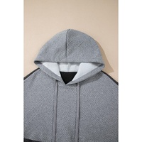 Gray Textured Color Block Kangaroo Pocket Drop Shoulder Hoodie - L thumbnail