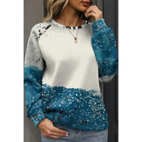 Blue Tie Dye Cow Color Block Pullover Sweatshirt - L thumbnail