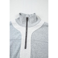 Gray Half Zipper Collared Drop Shoulder Side Slits Sweatshirt - M thumbnail