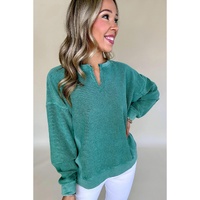 Skobeloff Solid Color Notched Neck Drop Shoulder Sweatshirt - 2XL thumbnail
