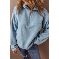 Myosotis Collared Zipper Drop Shoulder Fleece Sweatshirt - L thumbnail