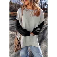 Gray Two Tone Patchwork Drop Shoulder Pullover Sweatshirt - L thumbnail