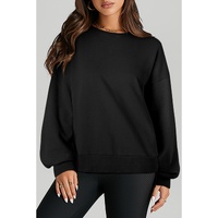 Black Solid O Neck High Low Hem Pullover Sweatshirt - S thumbnail