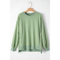 Smoke Green Solid O Neck High Low Hem Pullover Sweatshirt - L thumbnail