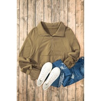 Brown Quarter Zip Stand Neck Kangaroo Pocket Sweatshirt - L thumbnail