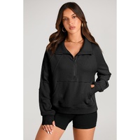 Black Quarter Zip Stand Neck Kangaroo Pocket Sweatshirt - S thumbnail