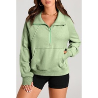 Smoke Green Quarter Zip Stand Neck Kangaroo Pocket Sweatshirt - L thumbnail