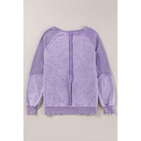 Orchid Petal Solid Waffle Knit Patchwork Raglan Sleeve Sweatshirt - L thumbnail