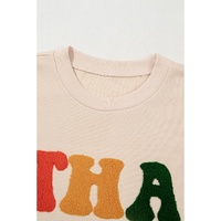 Apricot THANKS Chenille Embroidered Drop Shoulder Graphic Sweatshirt - L thumbnail