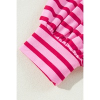 Sachet Pink Striped Print Crew Neck Drop Shoulder Sweatshirt - L thumbnail
