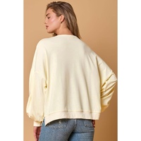 Beige Tinsel Flower Dropped Puff Sleeve Sweatshirt - L thumbnail