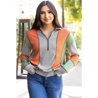 Light Grey Color Block Stitching Detail Half Zipper Sweatshirt - S thumbnail