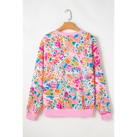 Pink Abstract Printed Drop Shoulder Loose Sweatshirt - M thumbnail