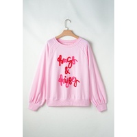 Pink Hugs and Kisses Pop Up Embroidered Raglan Sleeve Sweatshirt - M thumbnail