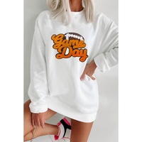 White Chenille Game Day Rugby Football Pattern Pullover Sweatshirt - M thumbnail