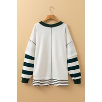 White Stripe Colorblock Sleeve Exposed Seam Fake-2-Piece Sweatshirt - L thumbnail