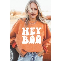Orange Halloween Hey Boo Ghost Print Loose Sweatshirt - L thumbnail