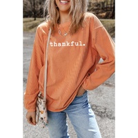 Orange Thankful Ribbed Crew Neck Thanksgiving Sweatshirt - L thumbnail