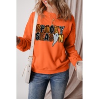 Russet Orange Sequin SPOOKY SEASON Ghost Pattern Halloween Pullover Sweatshirt - 2XL thumbnail