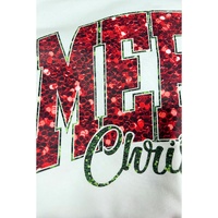 Beige MERRY Christmas Heat Transfer Printing Crewneck Pullover Sweatshirt - M thumbnail
