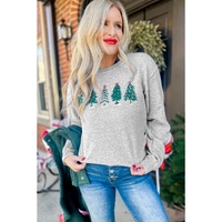 Gray 2-side Printed Christmas Tree Letter Graphic Sweatshirt - S thumbnail