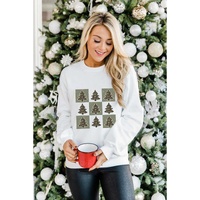Beige Christmas Tree Checker Print Drop Shoulder Sweatshirt - 2XL thumbnail