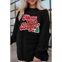 Black Merry & Bright Christmas Tree Pattern Corded Baggy Sweatshirt - 3XL thumbnail