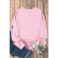 Pink Sequin Romantic Letters Heart Graphic Valentines Sweatshirt - M thumbnail