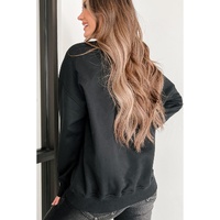 Black Mardi Gras Chenille Patched Graphic Drop Shoulder Sweatshirt - L thumbnail