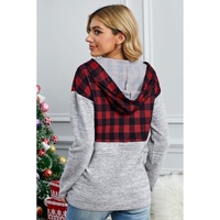Azura Exchange Plaid Splicing Pocketed Hoodie - S thumbnail