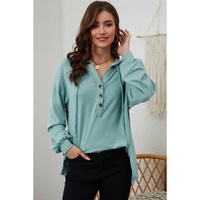 Azura Exchange High and Low Hem Hoodie with Buttoned Detail - M thumbnail