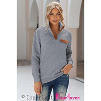 Azura Exchange Quilted Stand Neck Pullover Sweatshirt with Fake Front Pocket - S thumbnail
