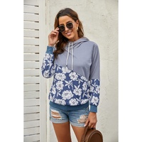 Azura Exchange Floral Splicing Cowl Neck Hoodie - L thumbnail