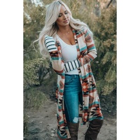 Multicolor Geometric Color Block Open Front Long Cardigan - M thumbnail