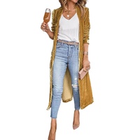 Yellow Velvet Open Front Pocketed Long Duster - M thumbnail