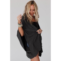 Black Lace Trim Ribbed Oversize Kimono - One Size thumbnail