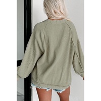 Azura Exchange Green Exposed Seam Buttons Front Waffle Knit Cardigan - L thumbnail
