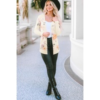 Apricot Floral Print Ribbed Knit Slim Fit Cardigan - S thumbnail