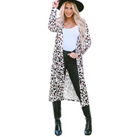 Azura Exchange Leopard Pocketed Open Front Duster Cardigan - M thumbnail