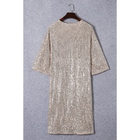 Apricot Sequin 3/4 Sleeve Open Front Duster Kimono - M thumbnail