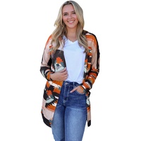 Orange Western Tribal Aztec Print Cardigan - M thumbnail