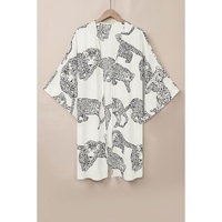 White Cheetah Print Loose Fit Open Front Kimono - M thumbnail