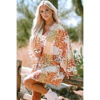 White Boho Patchwork Floral Open Front Kimono - One Size thumbnail